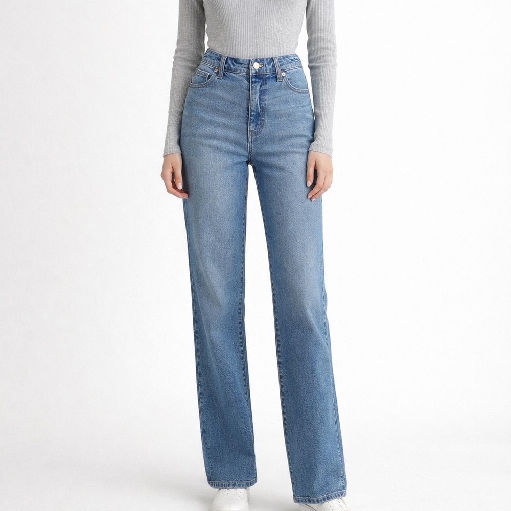 Light Blue High Rise Wide Leg Jeans Medium Wash Straight Let Baggy Jeans, Y2K